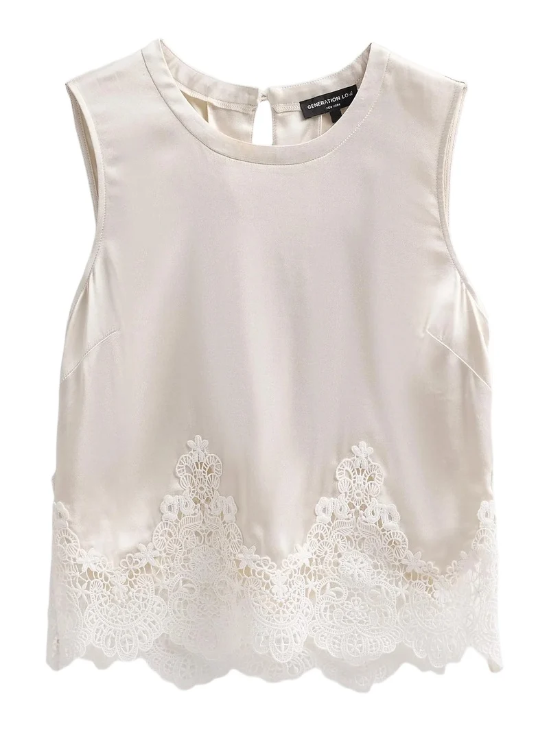 Generation Love Women's Tegan Lace Trim Liquid Satin Top