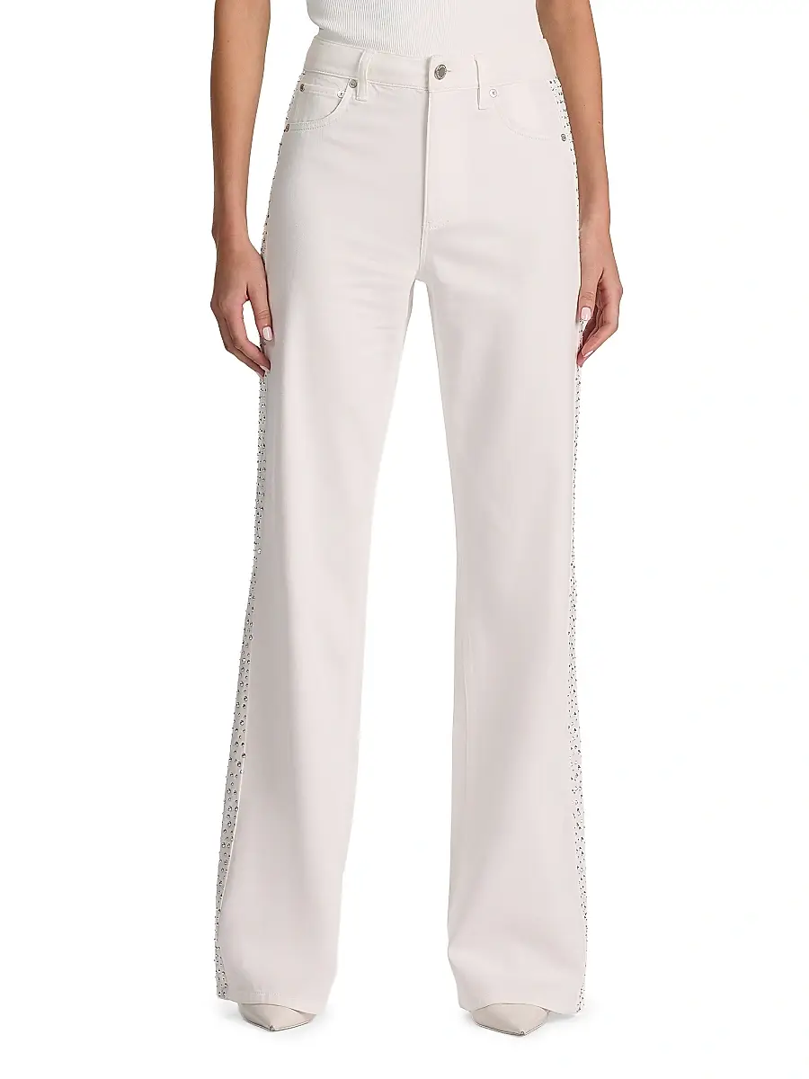 Alice + Olivia Women's Chic High-Rise Embellished Striped Jeans | Thumbnail 3 Alice + Olivia Women's Chic High-Rise Embellished Striped Jeans | Thumbnail 3