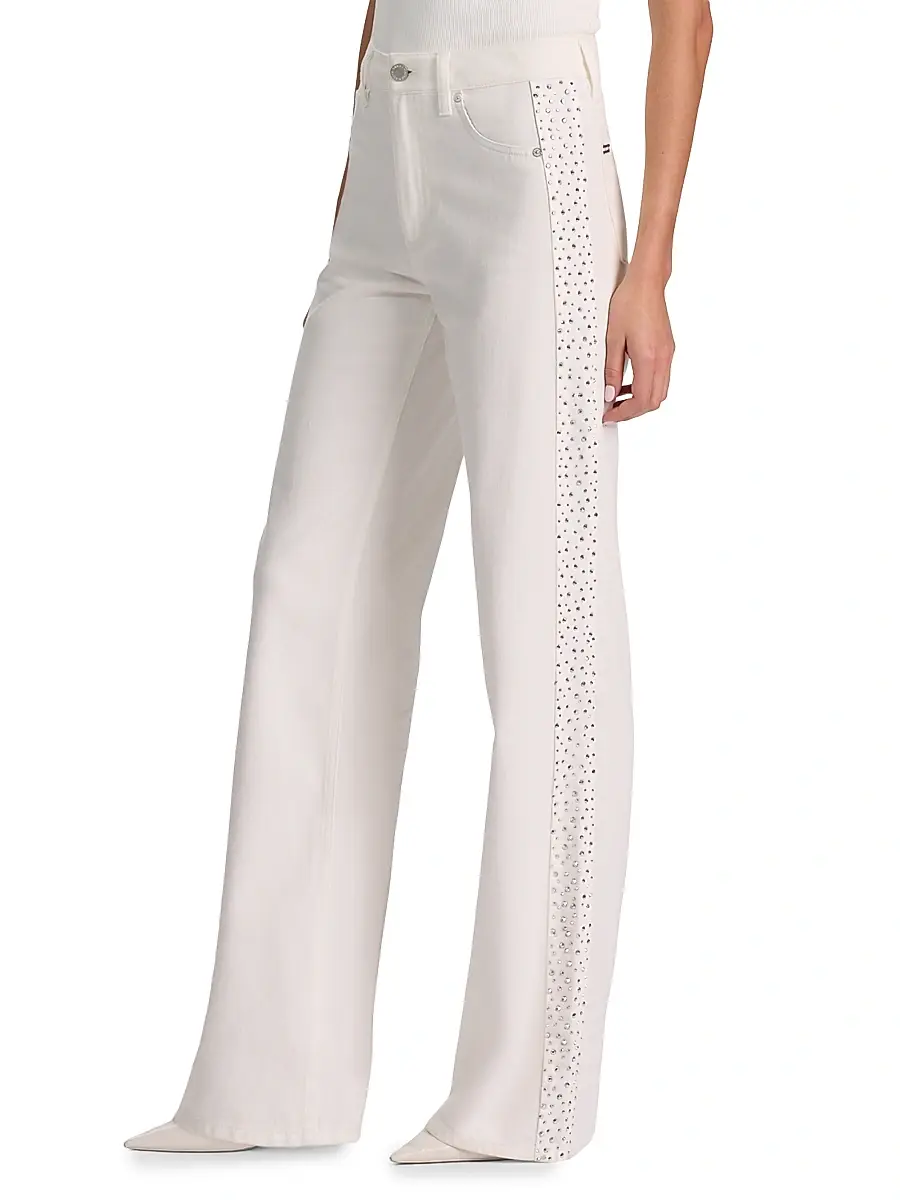 Alice + Olivia Women's Chic High-Rise Embellished Striped Jeans | Thumbnail 4 Alice + Olivia Women's Chic High-Rise Embellished Striped Jeans | Thumbnail 4