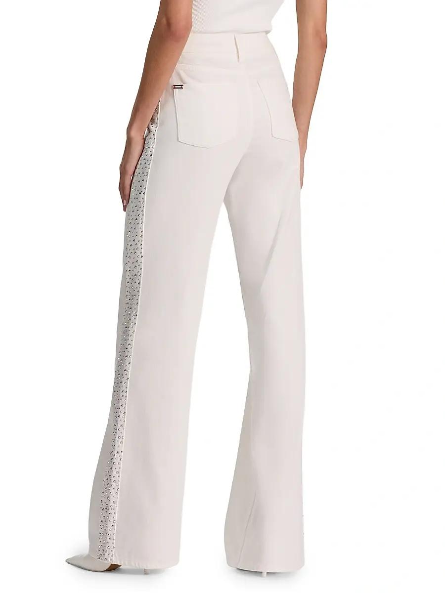 Alice + Olivia Women's Chic High-Rise Embellished Striped Jeans | Thumbnail 5 Alice + Olivia Women's Chic High-Rise Embellished Striped Jeans | Thumbnail 5