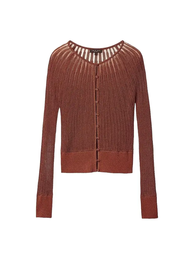 rag & bone Women's Aubrey Sheer Striped Cardigan - Rust - Size Medium | Image 1 rag & bone Women's Aubrey Sheer Striped Cardigan - Rust - Size Medium | Image 1