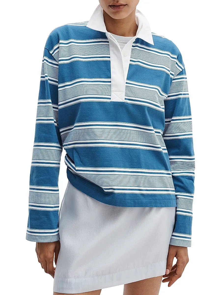 rag & bone Women's Kelly Striped Cotton Long-Sleeve Polo Shirt | Thumbnail 3 rag & bone Women's Kelly Striped Cotton Long-Sleeve Polo Shirt | Thumbnail 3