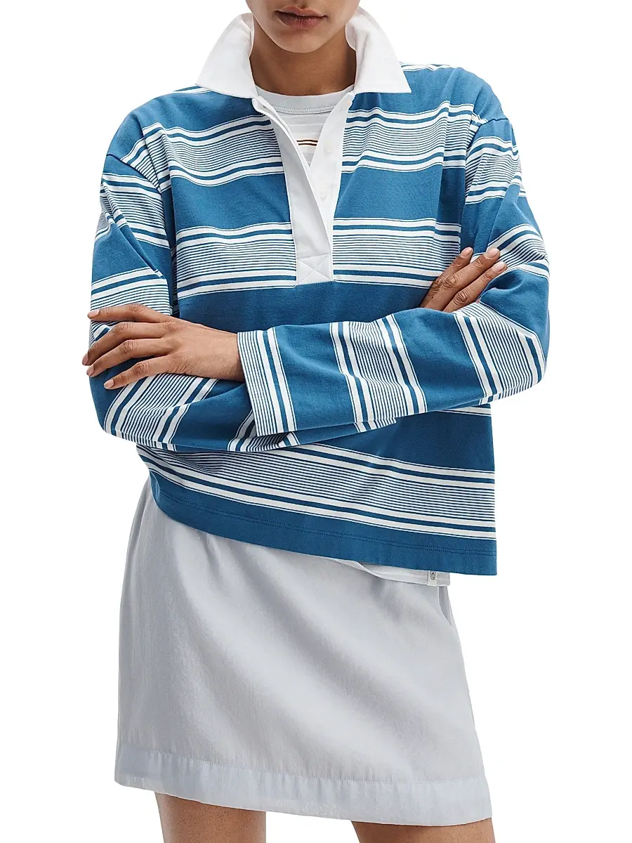 rag & bone Women's Kelly Striped Cotton Long-Sleeve Polo Shirt | Thumbnail 4 rag & bone Women's Kelly Striped Cotton Long-Sleeve Polo Shirt | Thumbnail 4