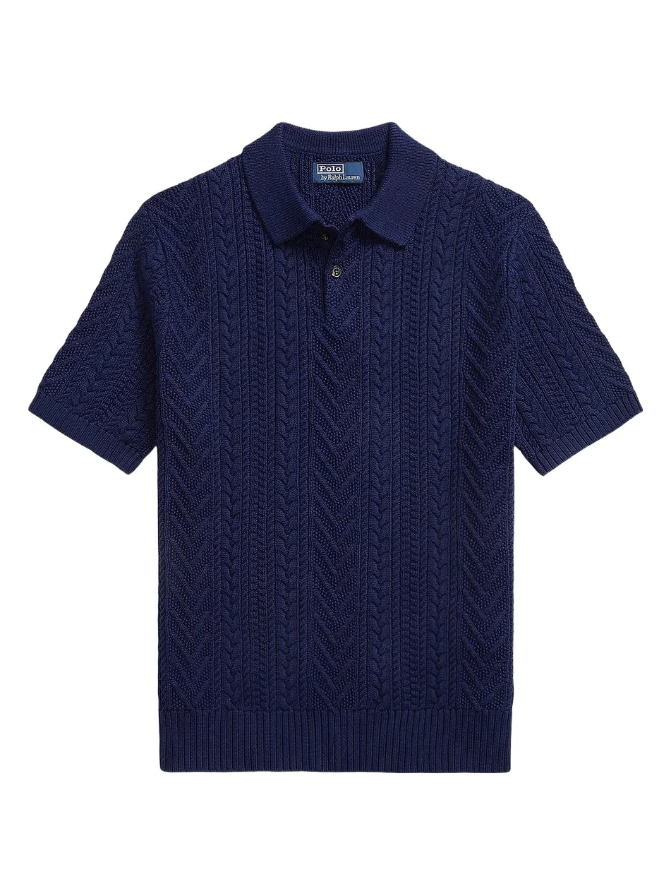 Men's Aran-Knit Cotton Polo Sweater Men's Aran-Knit Cotton Polo Sweater