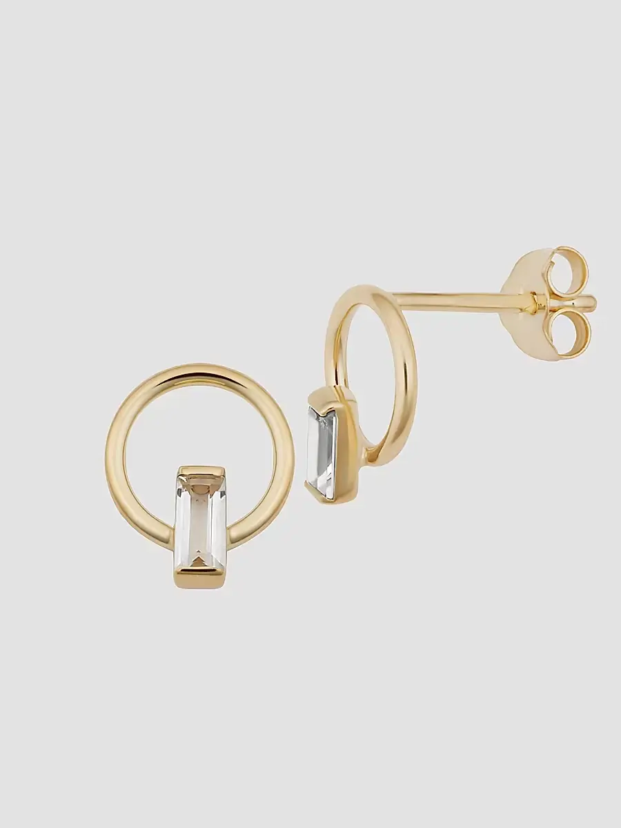 Oradina Women's 14K Yellow Solid Gold Bella Stud Earrings - Gold White | Thumbnail 2 Oradina Women's 14K Yellow Solid Gold Bella Stud Earrings - Gold White | Thumbnail 2