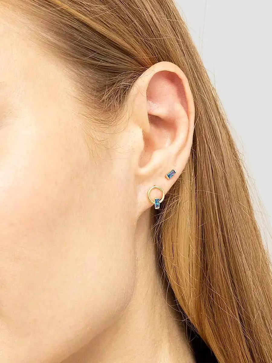 Oradina Women's 14K Yellow Solid Gold Bella Stud Earrings - Gold White | Thumbnail 3 Oradina Women's 14K Yellow Solid Gold Bella Stud Earrings - Gold White | Thumbnail 3
