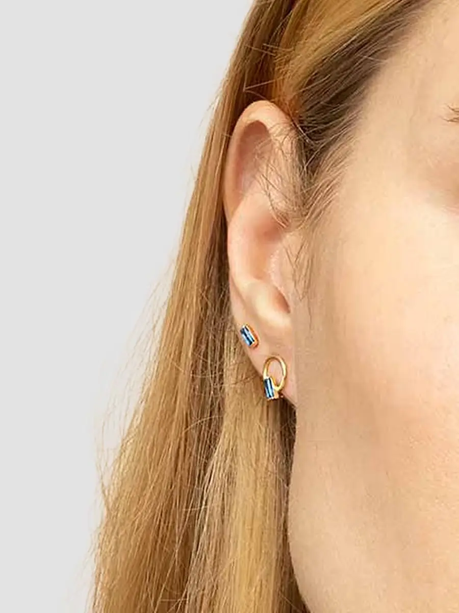 Oradina Women's 14K Yellow Solid Gold Bella Stud Earrings - Gold White | Thumbnail 4 Oradina Women's 14K Yellow Solid Gold Bella Stud Earrings - Gold White | Thumbnail 4