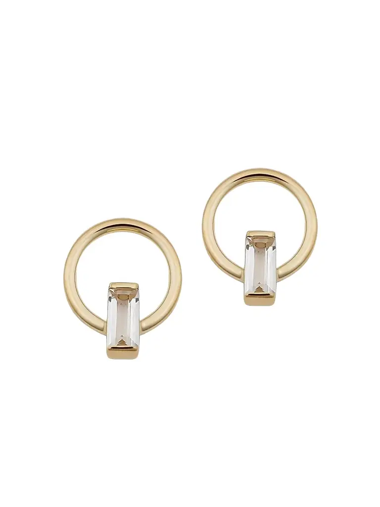 Women's 14K Yellow Solid Gold Bella Stud Earrings - Gold White