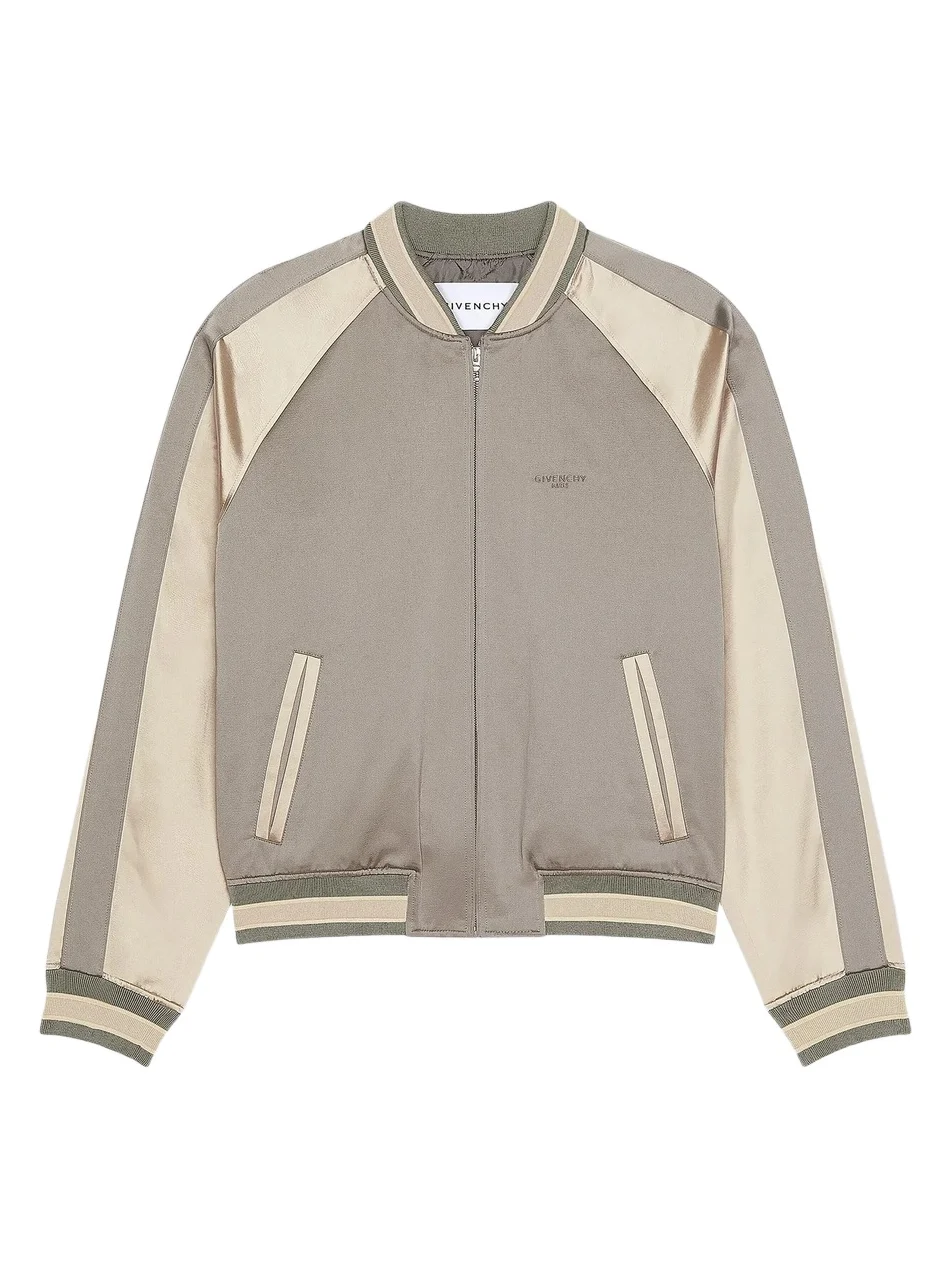 Men's Couture Seam Souvenir Jacket with Flowers Embroidery - Grey Natural Men's Couture Seam Souvenir Jacket with Flowers Embroidery - Grey Natural