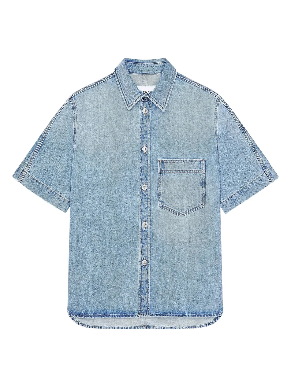 Men's Couture Seam Shirt in Denim - Light Blue