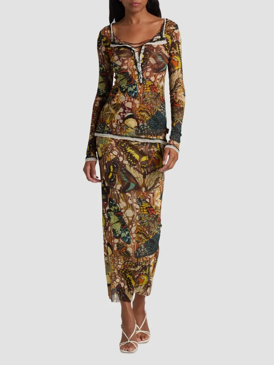 Jean Paul Gaultier Women's Butterfly-Print Long-Sleeve Mesh Top | Thumbnail 2 Jean Paul Gaultier Women's Butterfly-Print Long-Sleeve Mesh Top | Thumbnail 2