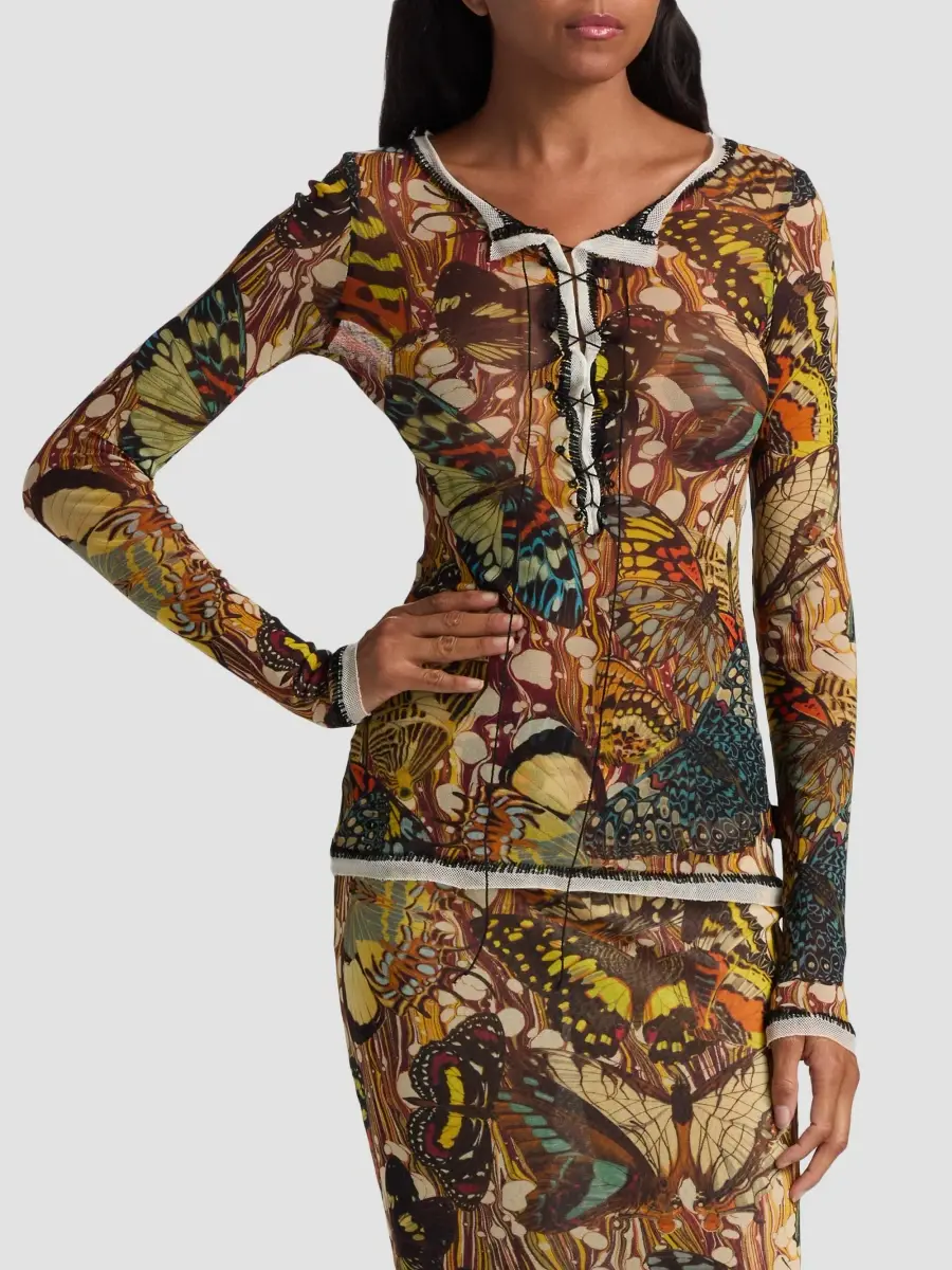 Jean Paul Gaultier Women's Butterfly-Print Long-Sleeve Mesh Top | Thumbnail 3 Jean Paul Gaultier Women's Butterfly-Print Long-Sleeve Mesh Top | Thumbnail 3