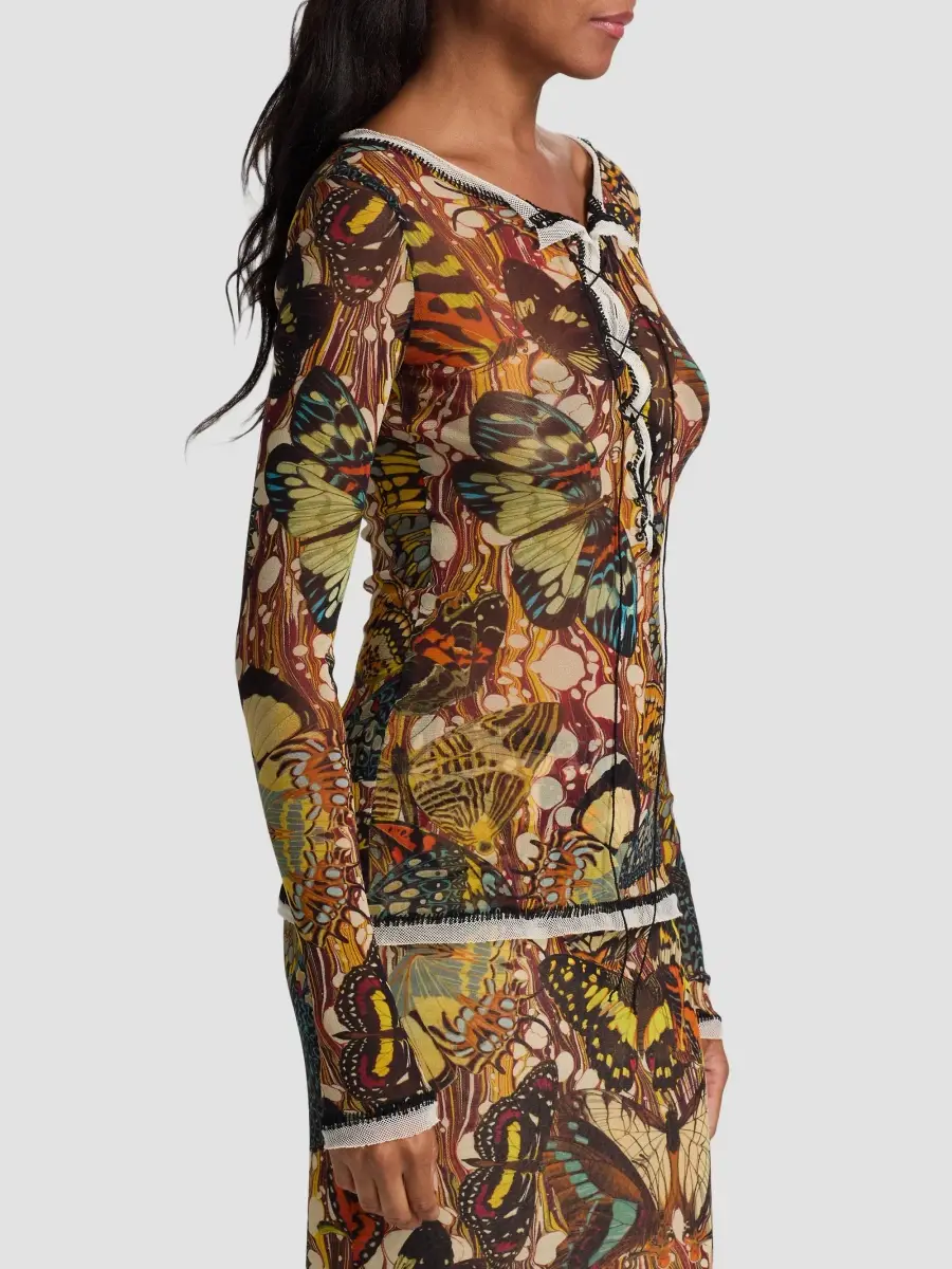 Jean Paul Gaultier Women's Butterfly-Print Long-Sleeve Mesh Top | Thumbnail 4 Jean Paul Gaultier Women's Butterfly-Print Long-Sleeve Mesh Top | Thumbnail 4