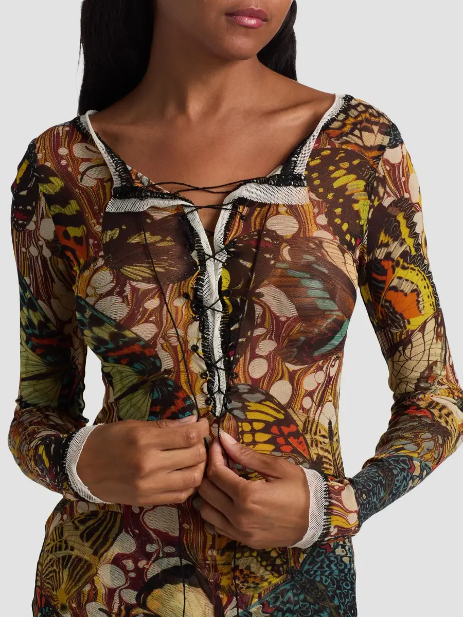 Jean Paul Gaultier Women's Butterfly-Print Long-Sleeve Mesh Top | Thumbnail 6 Jean Paul Gaultier Women's Butterfly-Print Long-Sleeve Mesh Top | Thumbnail 6