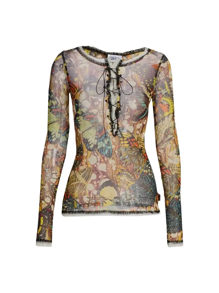 Jean Paul Gaultier Women's Butterfly-Print Long-Sleeve Mesh Top