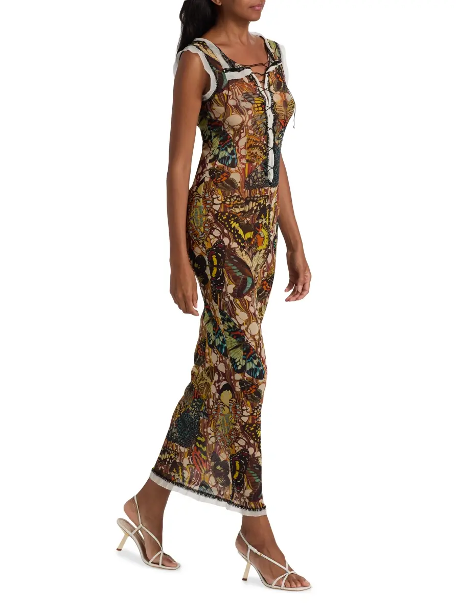 Jean Paul Gaultier Women's Butterfly-Print Sleeveless Mesh Maxi Dress | Thumbnail 2 Jean Paul Gaultier Women's Butterfly-Print Sleeveless Mesh Maxi Dress | Thumbnail 2