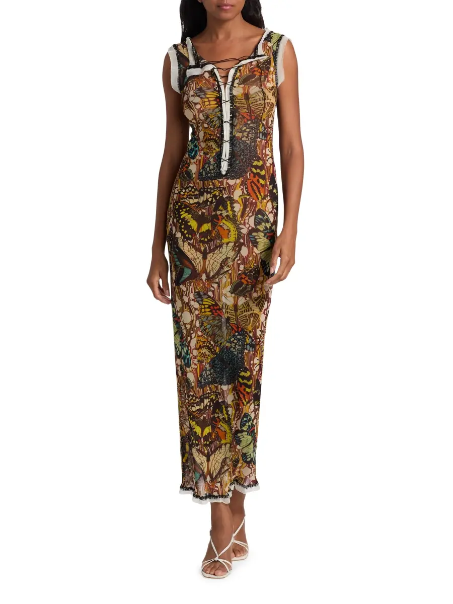 Jean Paul Gaultier Women's Butterfly-Print Sleeveless Mesh Maxi Dress | Thumbnail 3 Jean Paul Gaultier Women's Butterfly-Print Sleeveless Mesh Maxi Dress | Thumbnail 3