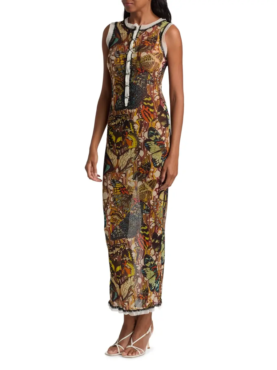 Jean Paul Gaultier Women's Butterfly-Print Sleeveless Mesh Maxi Dress | Thumbnail 4 Jean Paul Gaultier Women's Butterfly-Print Sleeveless Mesh Maxi Dress | Thumbnail 4