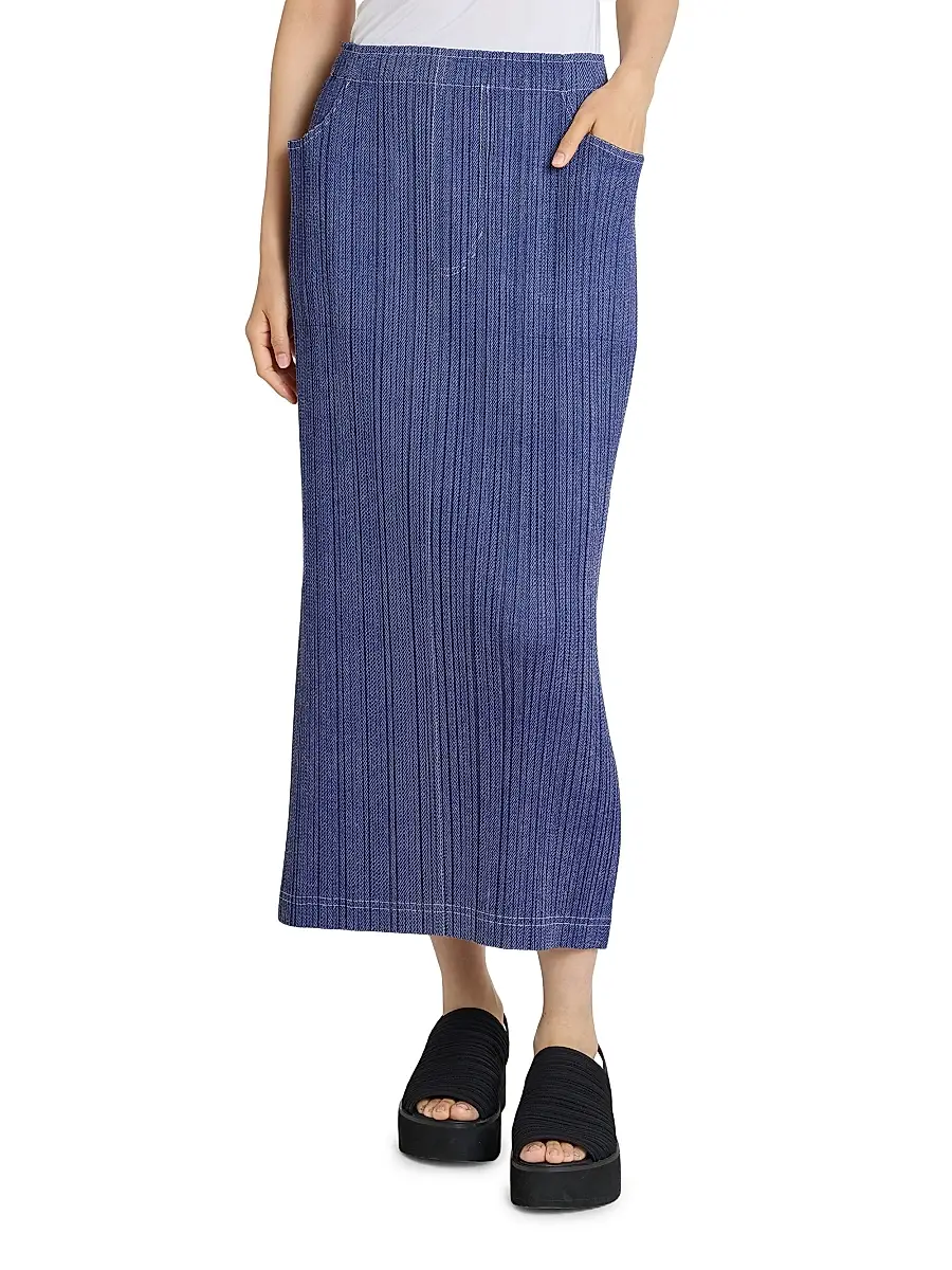 Pleats Please Issey Miyake Women's Denim-Look Plissé Midi-Skirt | Thumbnail 3 Pleats Please Issey Miyake Women's Denim-Look Plissé Midi-Skirt | Thumbnail 3