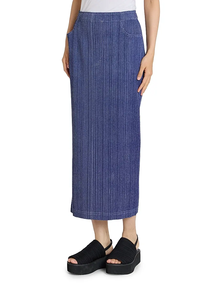 Pleats Please Issey Miyake Women's Denim-Look Plissé Midi-Skirt | Thumbnail 4 Pleats Please Issey Miyake Women's Denim-Look Plissé Midi-Skirt | Thumbnail 4