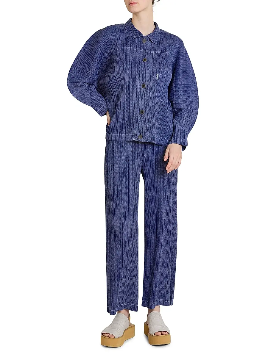 Pleats Please Issey Miyake Women's Denim-Look Plissé Pants | Thumbnail 2