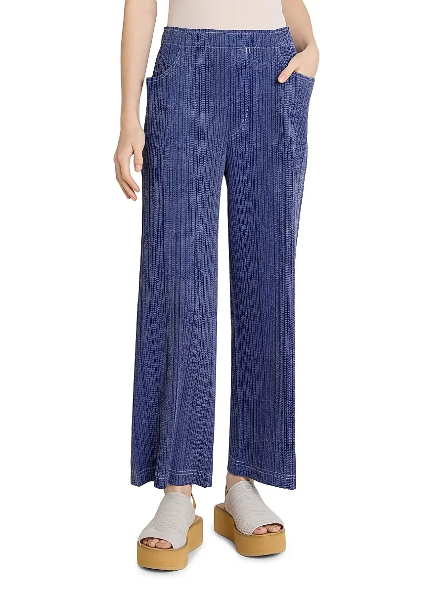 Pleats Please Issey Miyake Women's Denim-Look Plissé Pants | Thumbnail 3