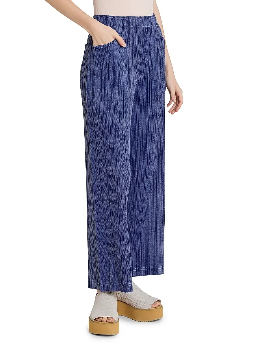 Pleats Please Issey Miyake Women's Denim-Look Plissé Pants | Thumbnail 4