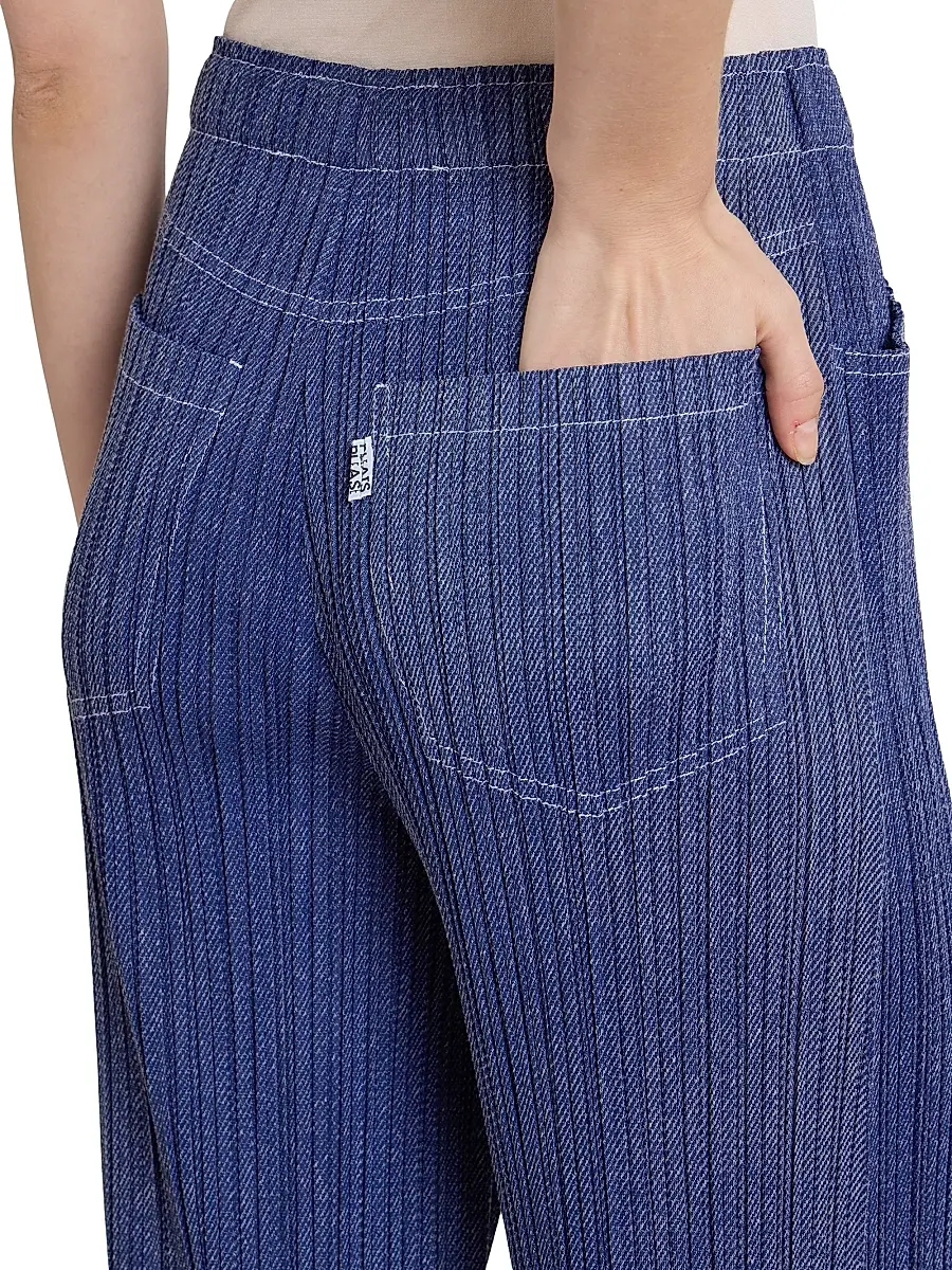 Pleats Please Issey Miyake Women's Denim-Look Plissé Pants | Thumbnail 6