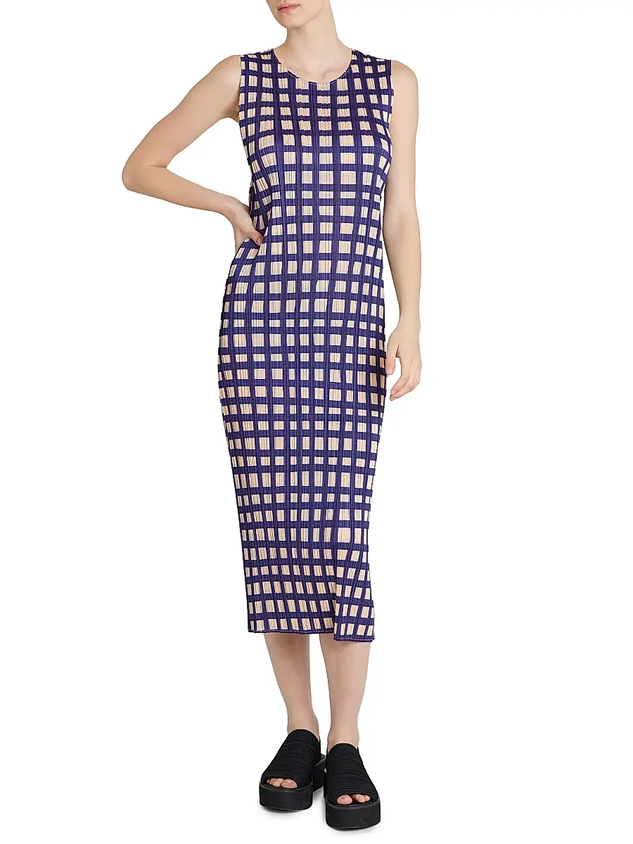 Pleats Please Issey Miyake Women's Basket Printed Plissé Midi-Dress | Thumbnail 3 Pleats Please Issey Miyake Women's Basket Printed Plissé Midi-Dress | Thumbnail 3
