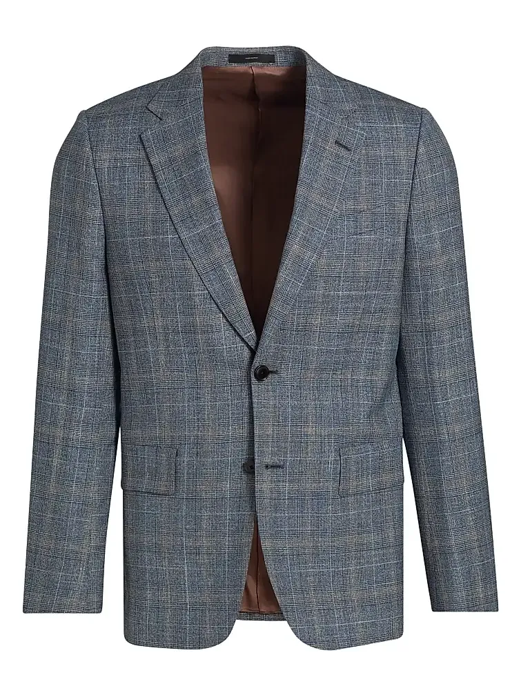 Men's Glen Plaid Wool-Blend Tailored-Fit Jacket Men's Glen Plaid Wool-Blend Tailored-Fit Jacket