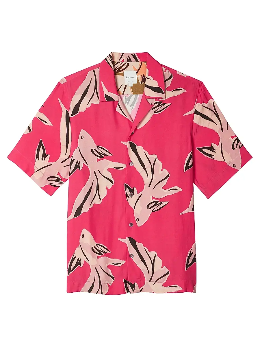 Paul Smith Men's Le Penche Fish Camp Shirt - Fuchsia - Size Small | Image 1 Paul Smith Men's Le Penche Fish Camp Shirt - Fuchsia - Size Small | Image 1