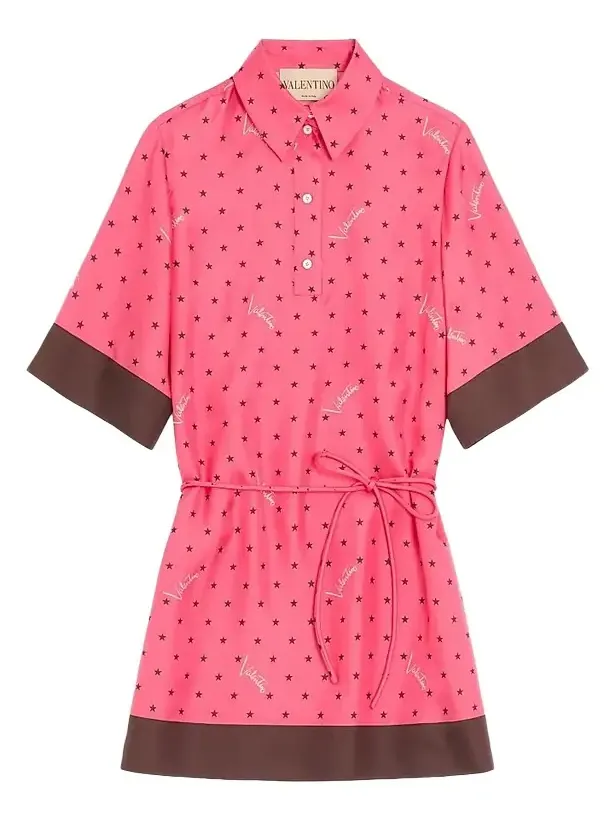 Women's Starry Signature Chemisier Dress in Stelline Twill - Coral Chocolate Women's Starry Signature Chemisier Dress in Stelline Twill - Coral Chocolate