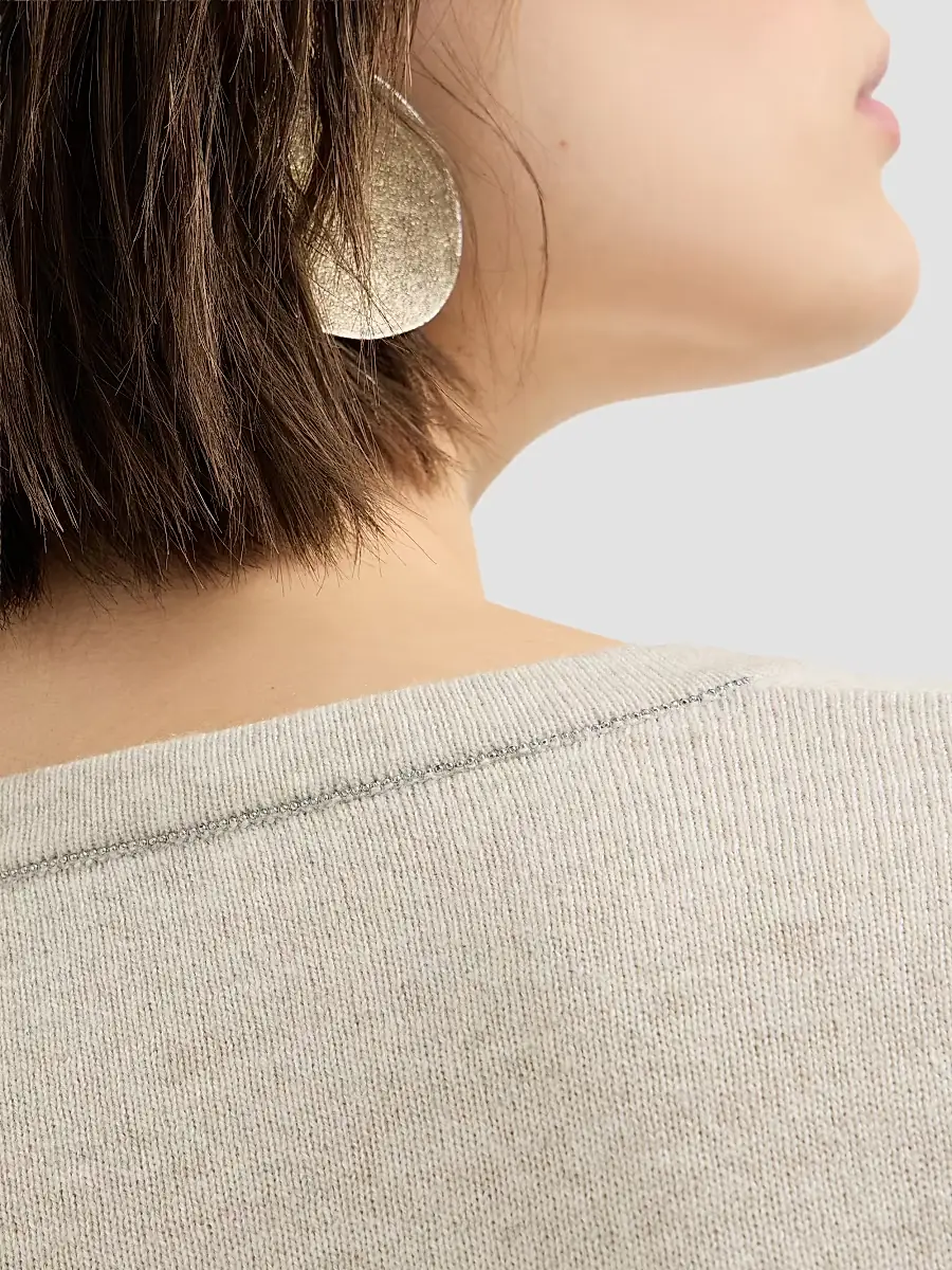 Brunello Cucinelli Women's Cashmere Sweater with Monili - Oat | Thumbnail 4 Brunello Cucinelli Women's Cashmere Sweater with Monili - Oat | Thumbnail 4