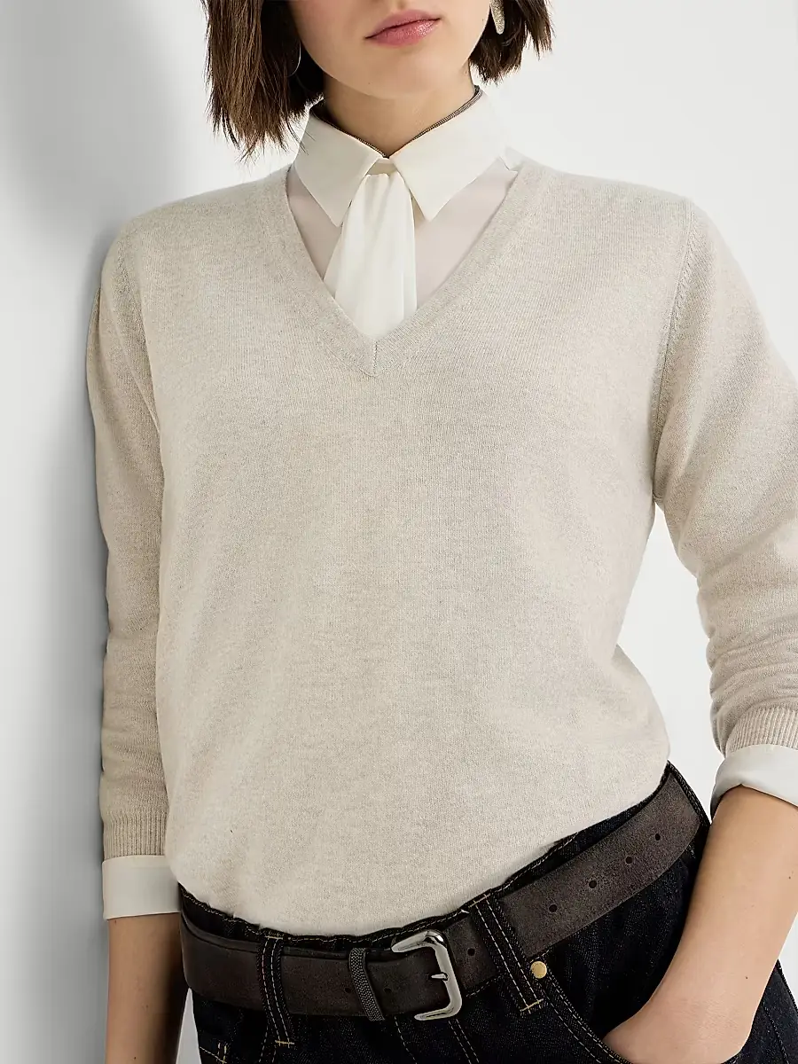 Brunello Cucinelli Women's Cashmere Sweater with Monili - Oat | Thumbnail 5 Brunello Cucinelli Women's Cashmere Sweater with Monili - Oat | Thumbnail 5