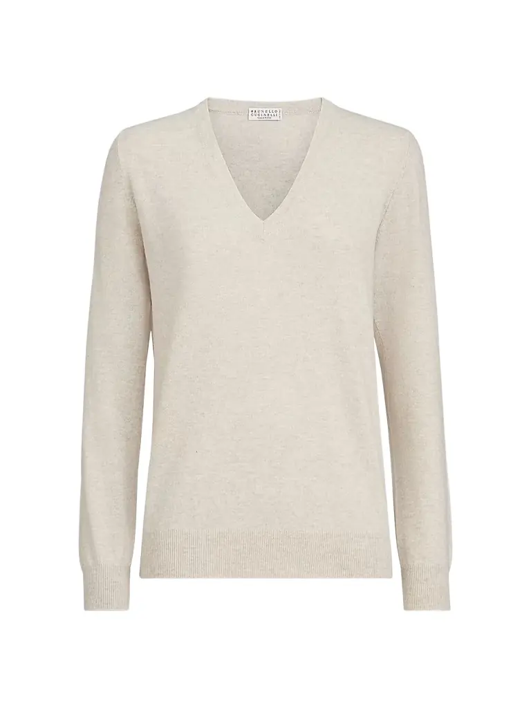Brunello Cucinelli Women's Cashmere Sweater with Monili - Oat