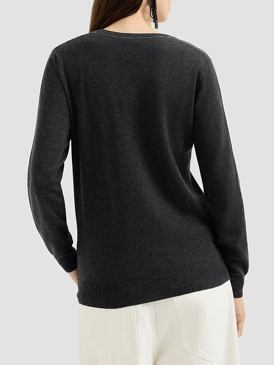 Brunello Cucinelli Women's Cashmere Sweater with Monili - Lignite Grey | Thumbnail 3 Brunello Cucinelli Women's Cashmere Sweater with Monili - Lignite Grey | Thumbnail 3