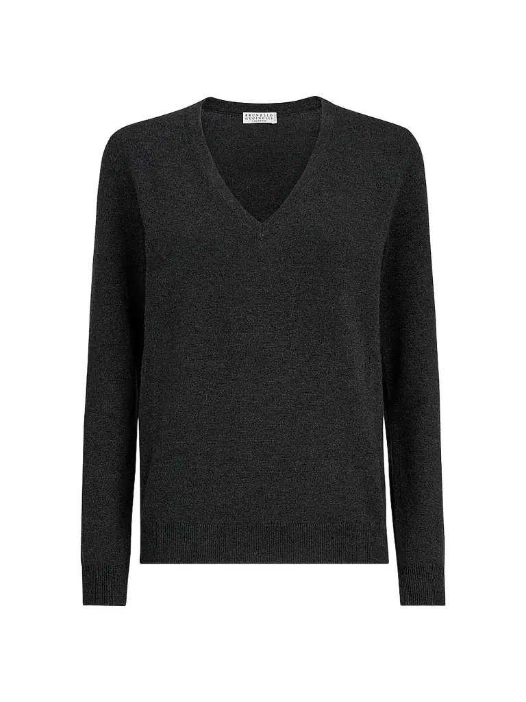 Brunello Cucinelli Women's Cashmere Sweater with Monili - Lignite Grey