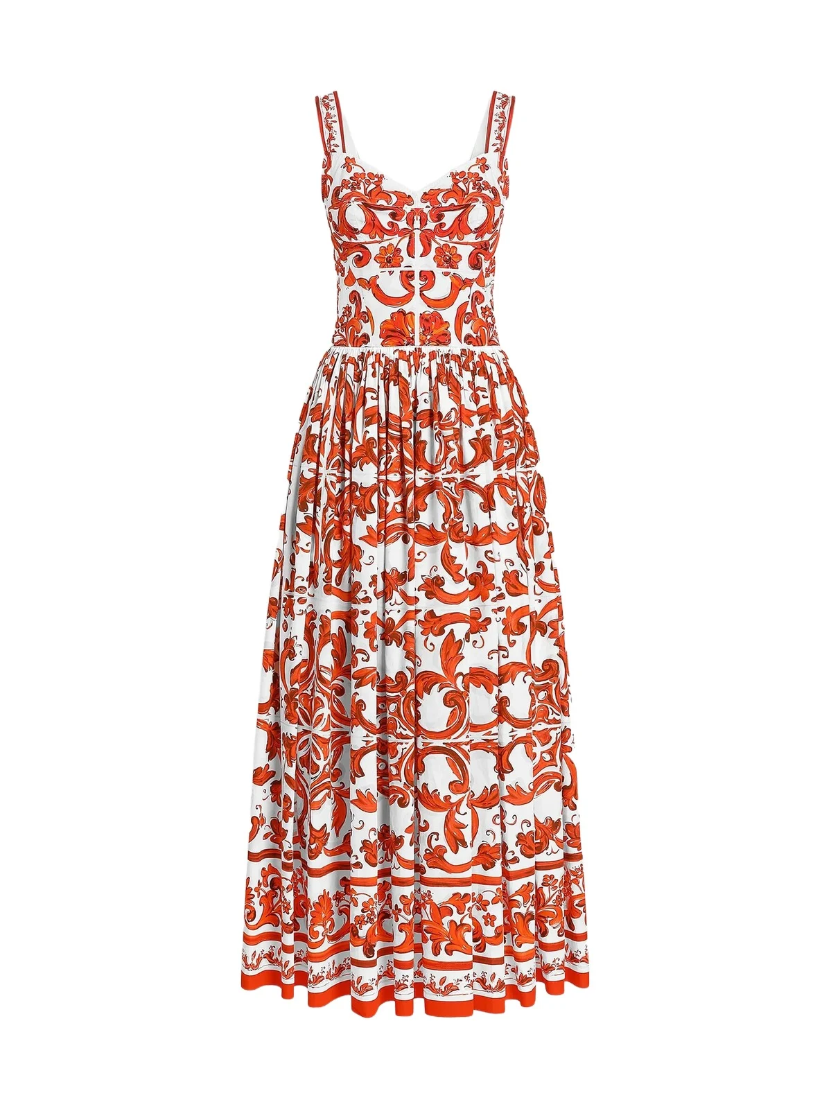 Women's Majolica-Print Cotton Poplin Midi Dress Women's Majolica-Print Cotton Poplin Midi Dress