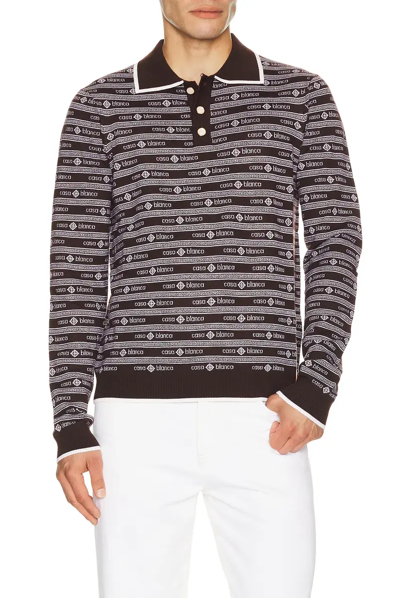 Casablanca Wordmark Long Sleeve Polo | Image 1 Casablanca Wordmark Long Sleeve Polo | Image 1