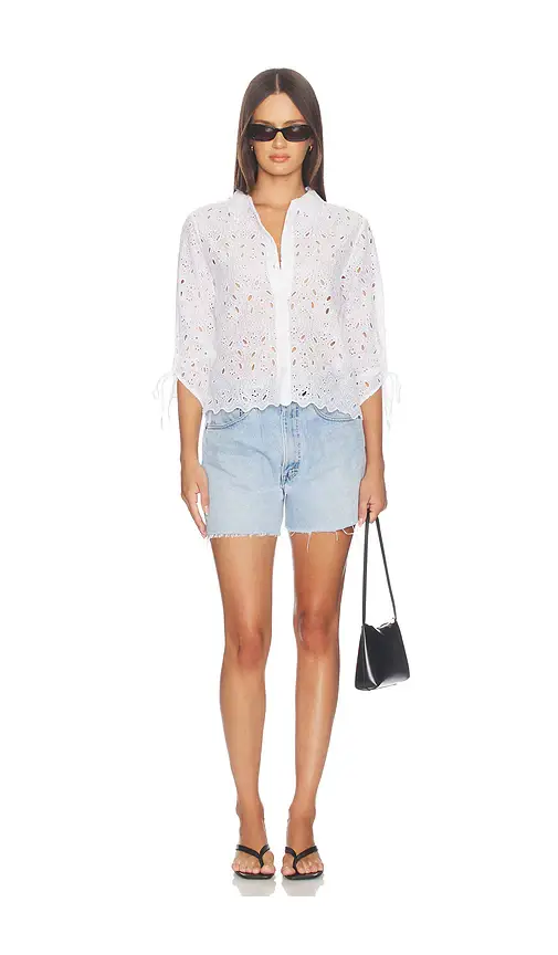 Frame The Paisely Eyelet Cinch Sleeve Shirt | Thumbnail 4