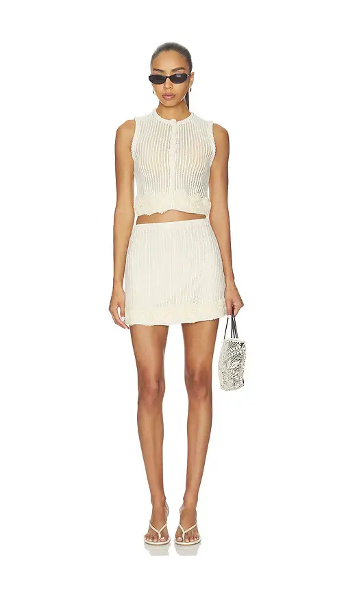 Self-Portrait Cream Crochet Flower Knit Mini Skirt | Thumbnail 5