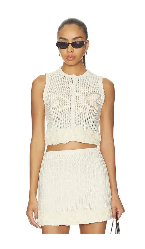 Self-Portrait Cream Crochet Flower Knit Top | Image 1 Self-Portrait Cream Crochet Flower Knit Top | Image 1