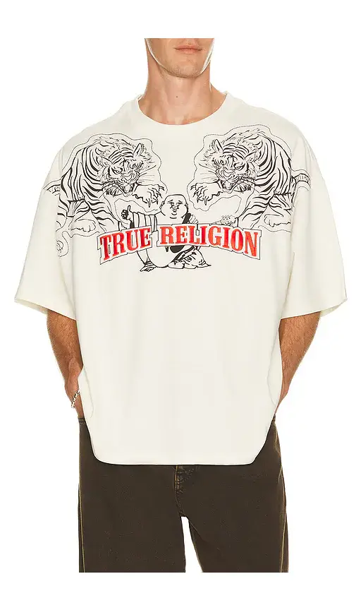 True Religion Short Sleeve Tiger Logo Oversized Tee | Image 1 True Religion Short Sleeve Tiger Logo Oversized Tee | Image 1