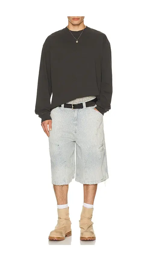 Jaded London Distressed Pinstripe Carpenter Jorts | Thumbnail 4 Jaded London Distressed Pinstripe Carpenter Jorts | Thumbnail 4
