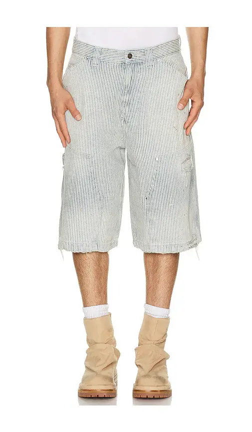 Jaded London Distressed Pinstripe Carpenter Jorts | Image 1 Jaded London Distressed Pinstripe Carpenter Jorts | Image 1