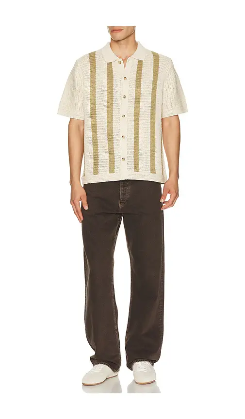 Vince Stripe Crochet Short Sleeve Button Down Shirt | Thumbnail 3 Vince Stripe Crochet Short Sleeve Button Down Shirt | Thumbnail 3