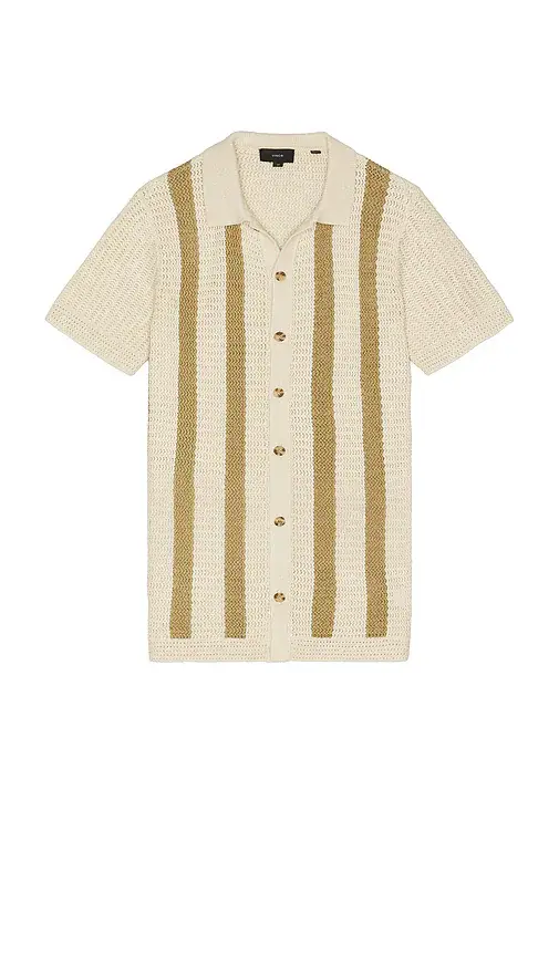 Vince Stripe Crochet Short Sleeve Button Down Shirt | Thumbnail 4 Vince Stripe Crochet Short Sleeve Button Down Shirt | Thumbnail 4
