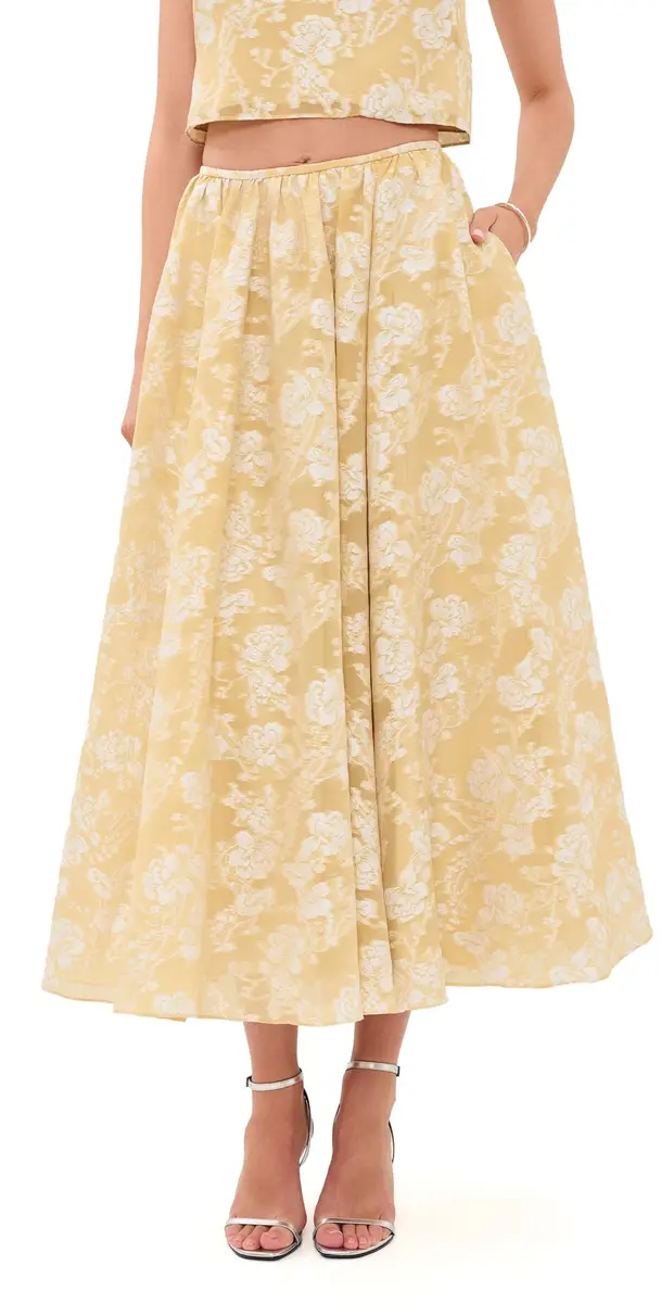 Cinq à Sept Organza Jacquard Ruth Skirt Ochre Muse/White | Image 1 Cinq à Sept Organza Jacquard Ruth Skirt Ochre Muse/White | Image 1