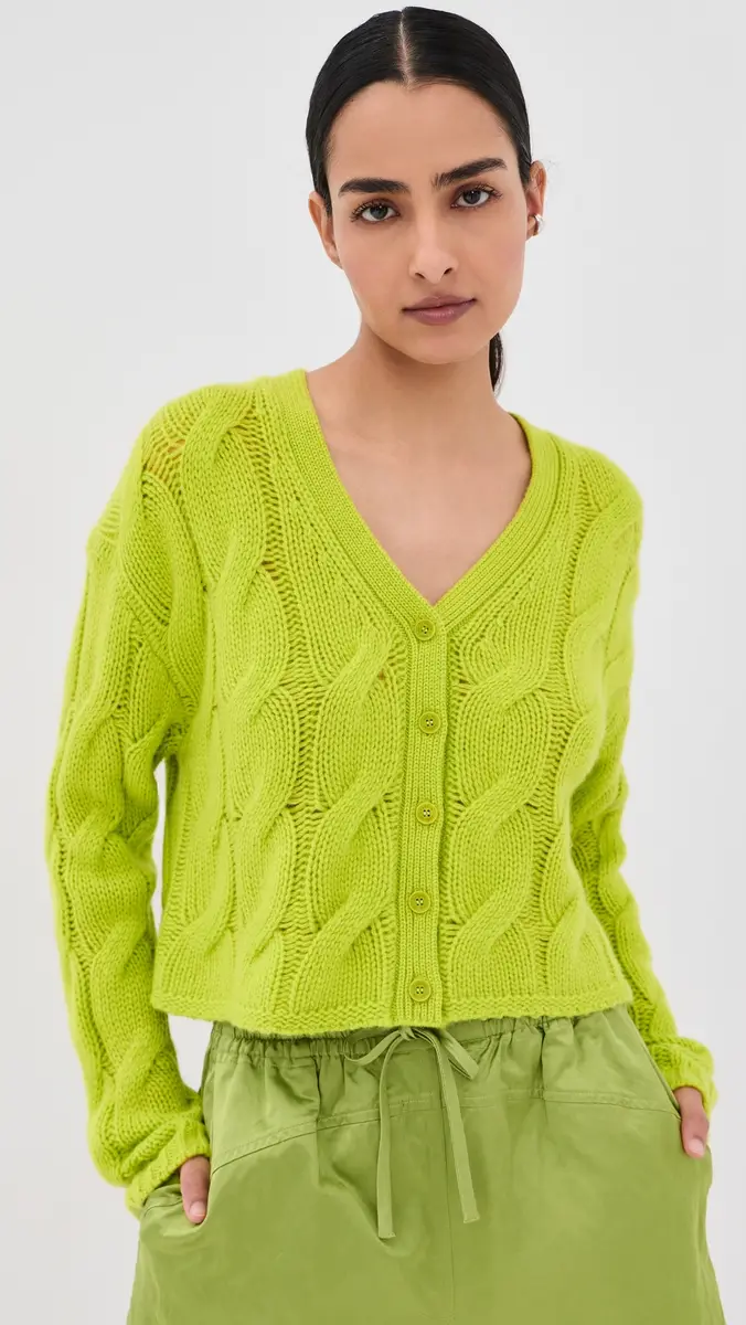 Sablyn Jolie Cropped Cashmere Cable Cardigan Chartruese | Thumbnail 3 Sablyn Jolie Cropped Cashmere Cable Cardigan Chartruese | Thumbnail 3