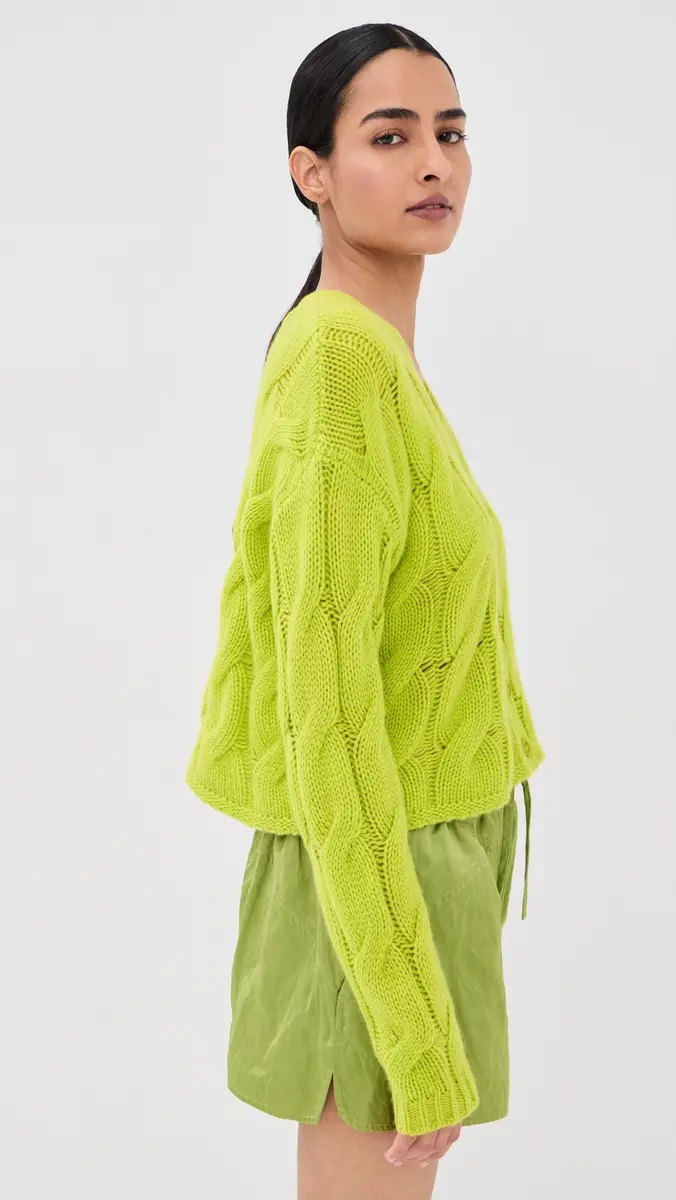 Sablyn Jolie Cropped Cashmere Cable Cardigan Chartruese | Thumbnail 5 Sablyn Jolie Cropped Cashmere Cable Cardigan Chartruese | Thumbnail 5